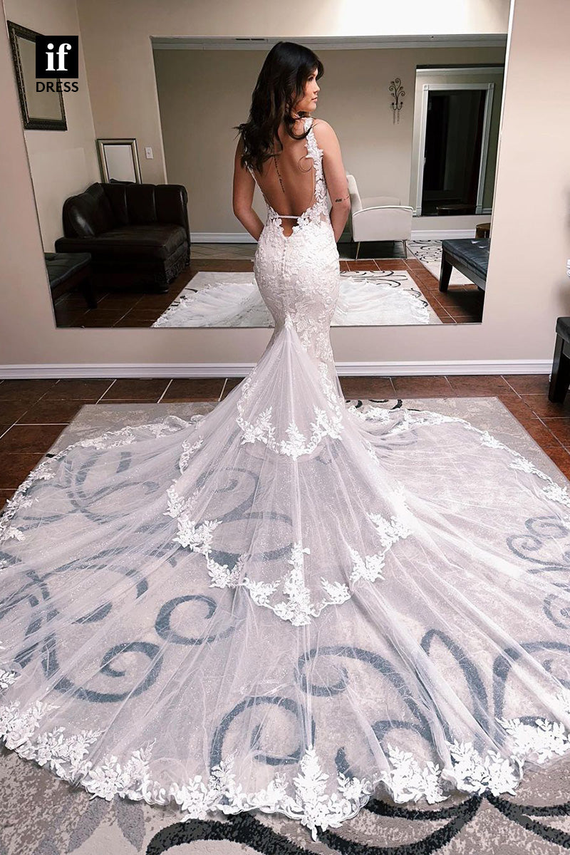 31507 - Romantic V-Neck Lace Appliques Boho Wedding Dress