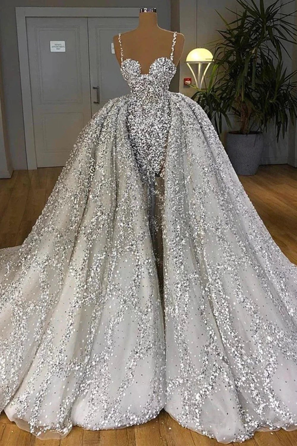 Brilliant Long Mermaid Sweetheart Sequins Wedding Dress With Ruffles Train (ZD14320)