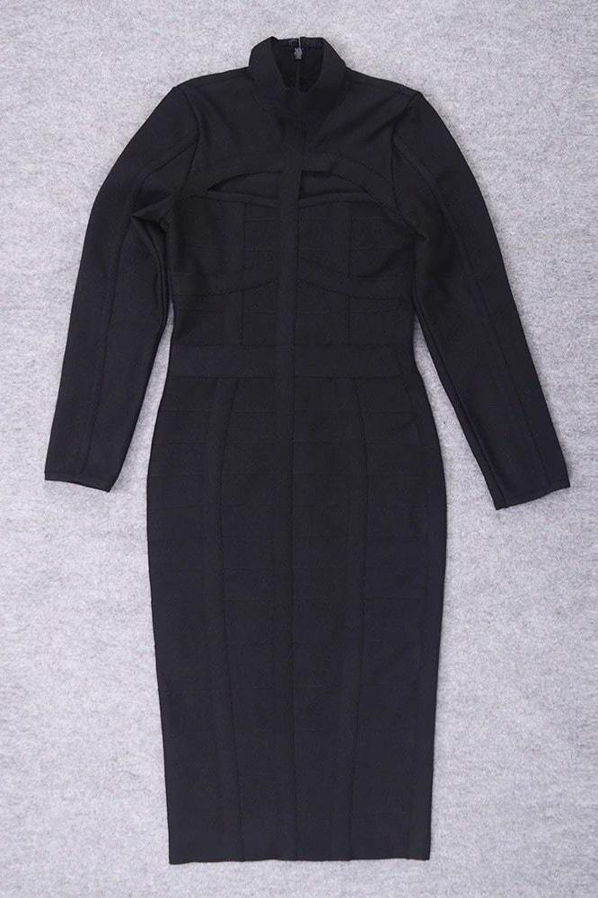 Brooke Long Sleeve Bandage Midi Dress - Classic Black