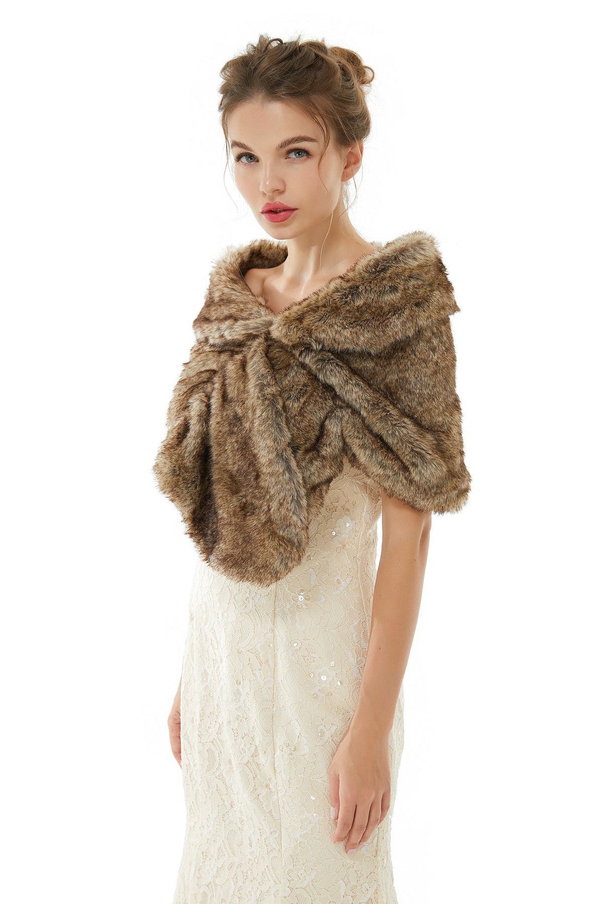 Brown Wedding Shrug Faux Fur Stole Fluffy Bridal Wrap Shawl