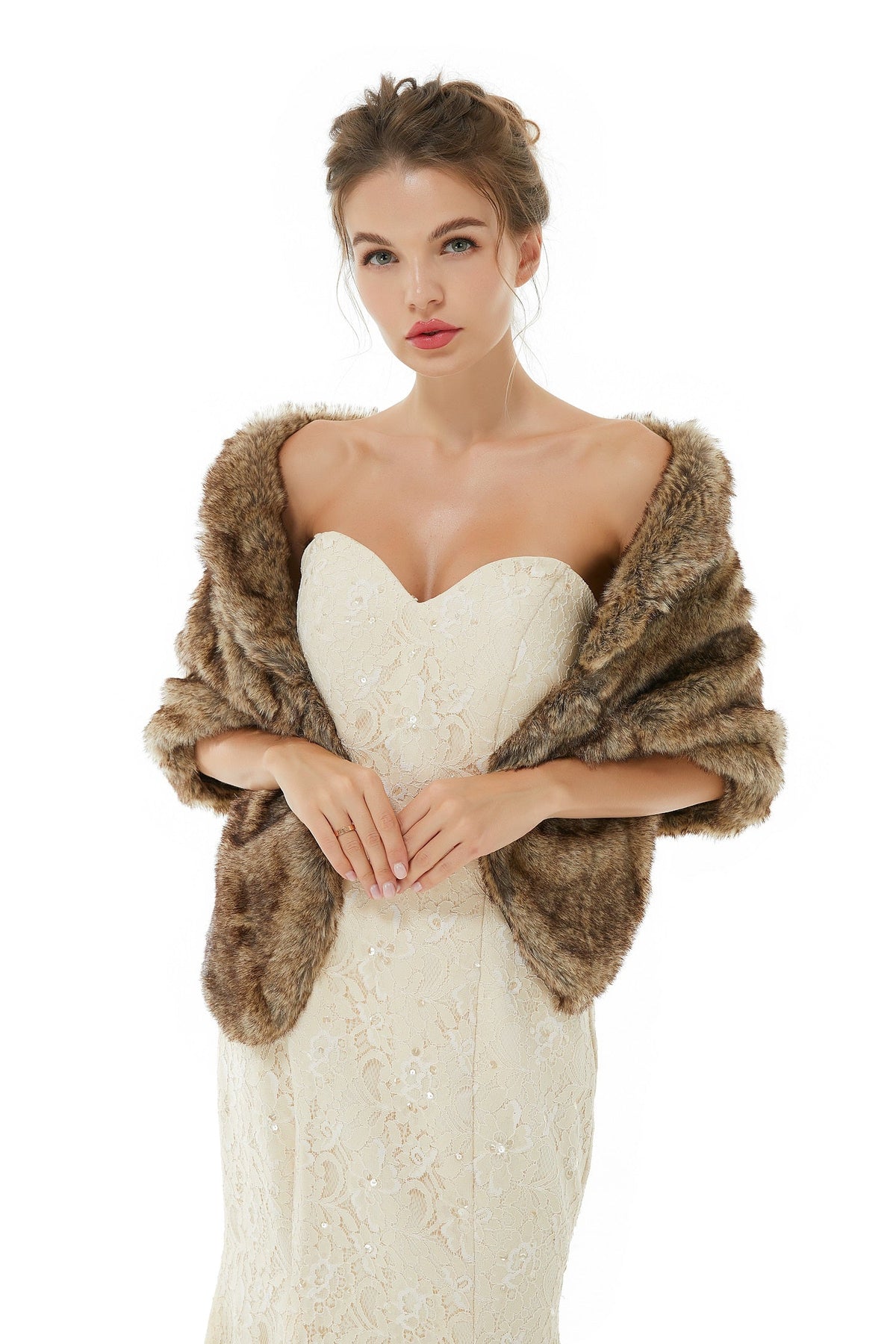 Brown Wedding Shrug Faux Fur Stole Fluffy Bridal Wrap Shawl