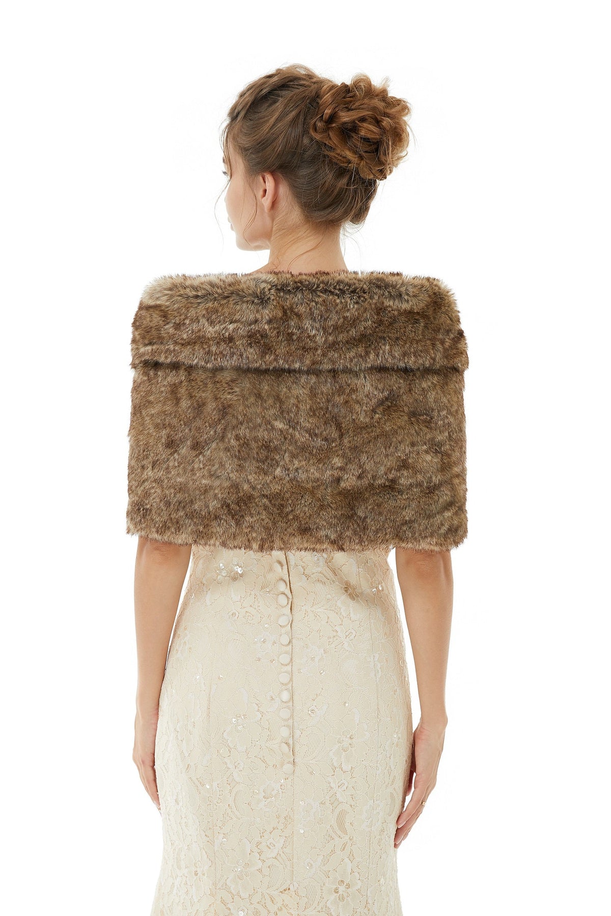 Brown Wedding Shrug Faux Fur Stole Fluffy Bridal Wrap Shawl