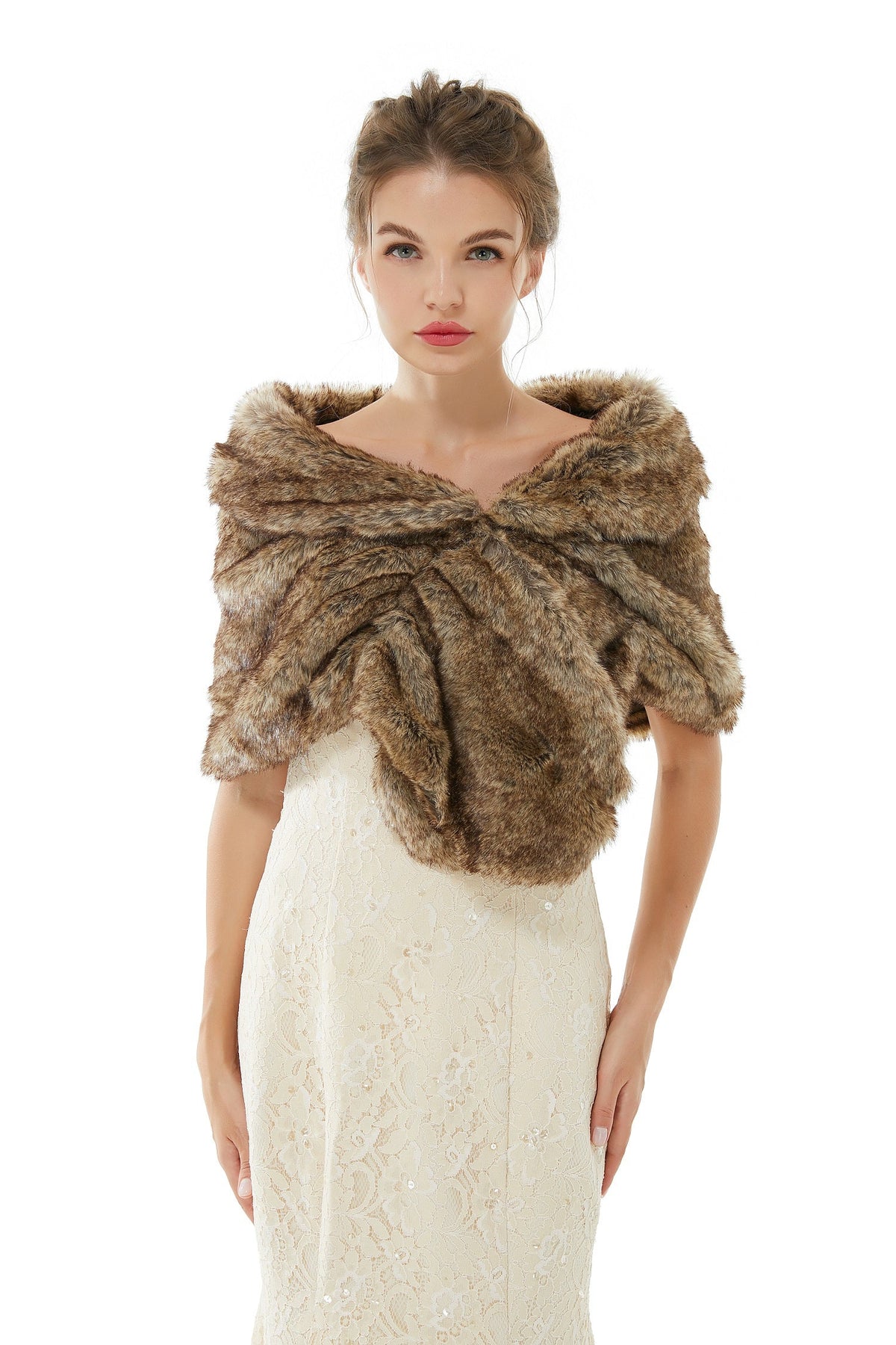 Brown Wedding Shrug Faux Fur Stole Fluffy Bridal Wrap Shawl