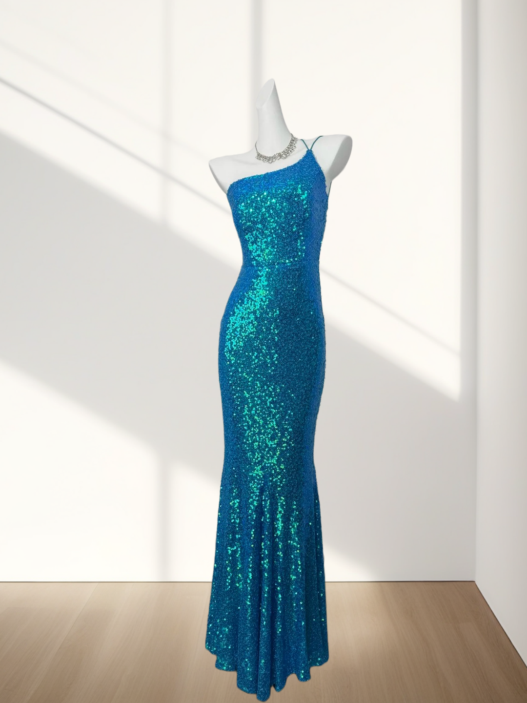 One-Shoulder Sequin Blue Prom Dress Sheath Evening Dress