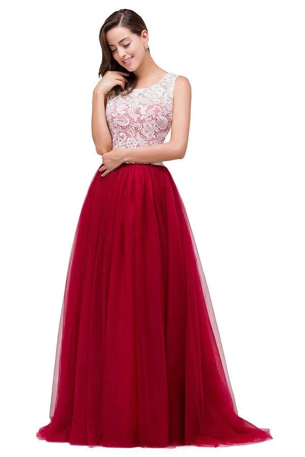 Burgundy A-line Crew Lace Chiffon Bridesmaid Dresses (ZD13072)