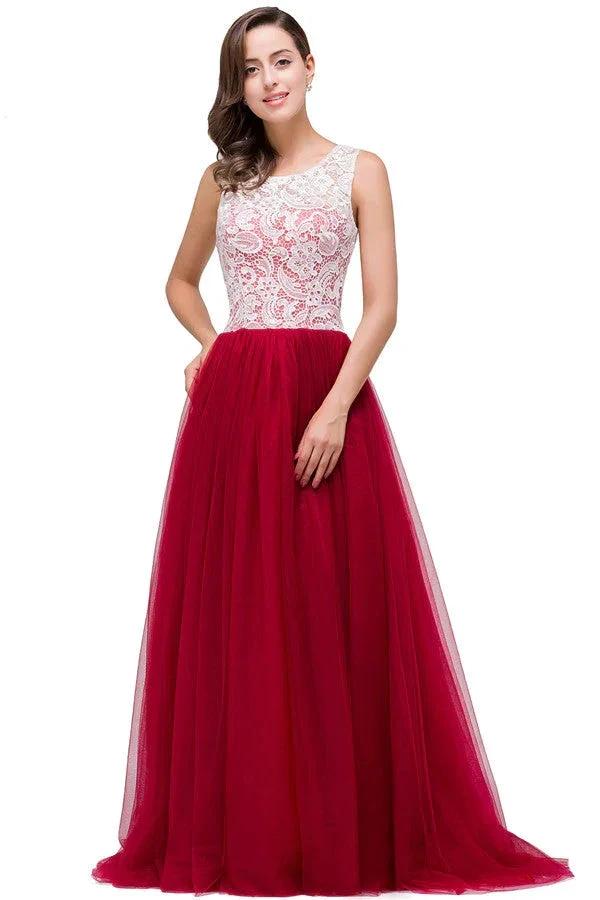 Burgundy A-line Crew Lace Chiffon Bridesmaid Dresses (ZD13072)