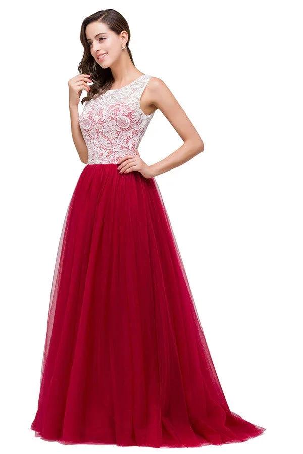Burgundy A-line Crew Lace Chiffon Bridesmaid Dresses (ZD13072)