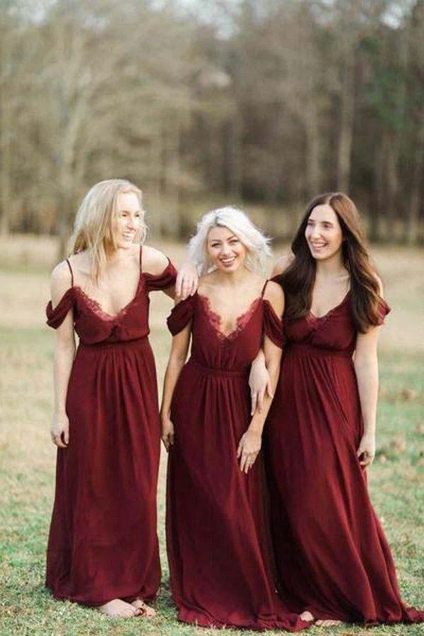 Burgundy Long Chiffon Bridesmaid Dress Wedding Party Dress (ZD13244)