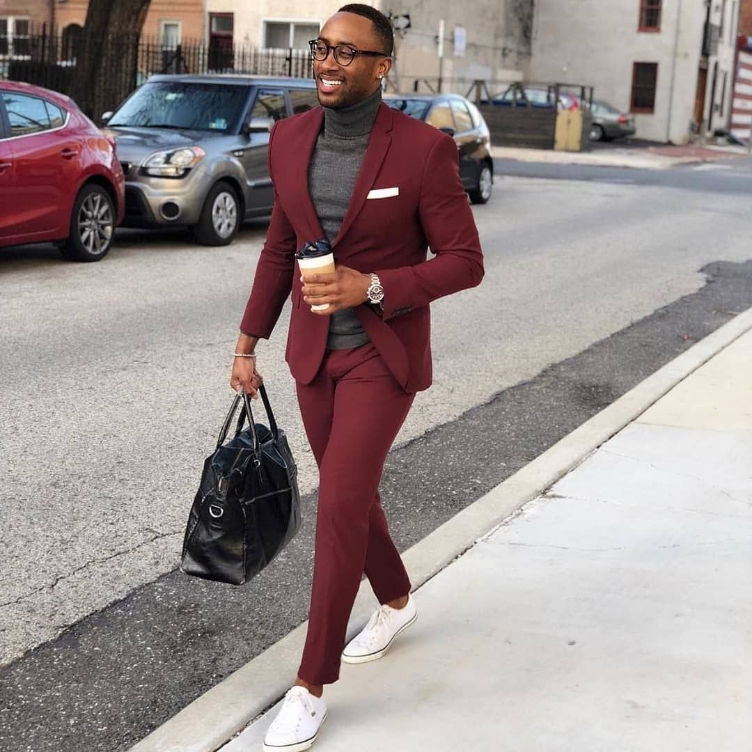 Burgundy One Button Men's Suit Slim-Fit Formal Business Suit
