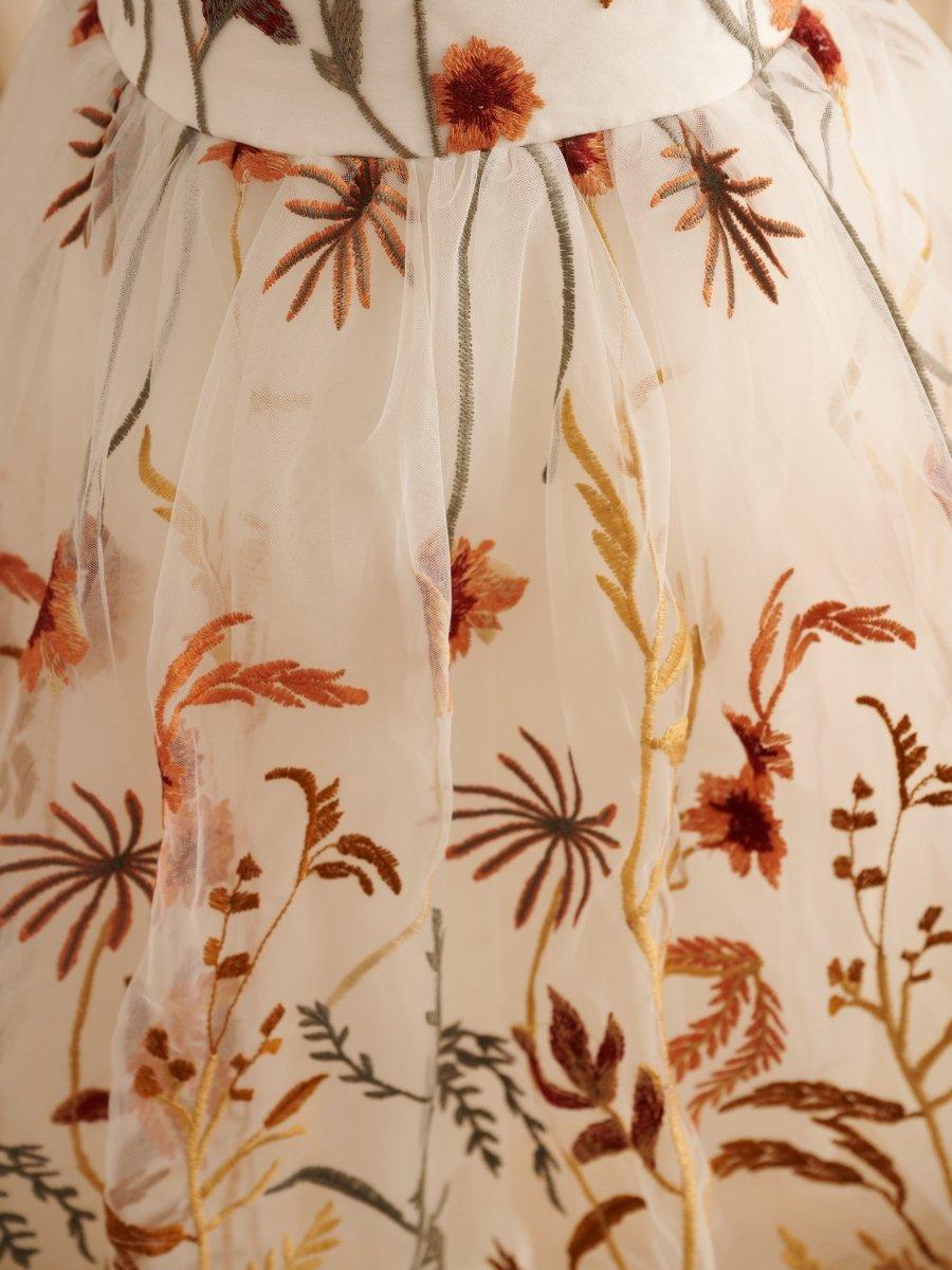 Burnt Orange Lace Tulle Embroidered Toddler Knee Length Flower Girl Dress
