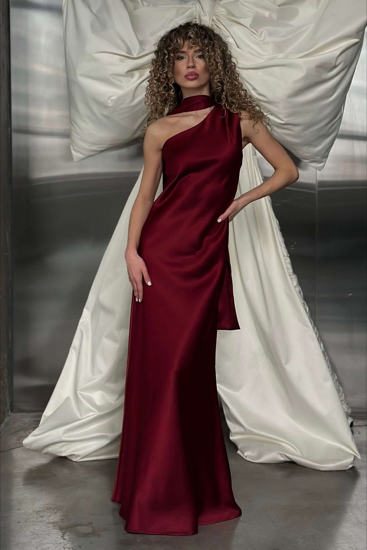 One Shoulder Fitted Silk Dress - View 7 | VelvetHem
