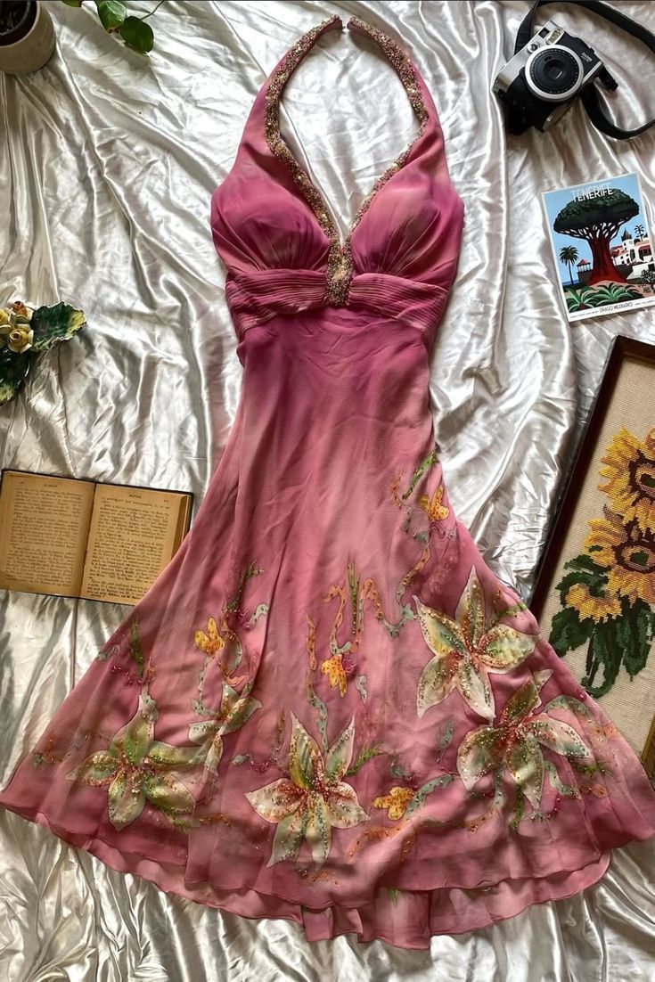 Halter Chiffon Flora Prom Dresses Birthday Dress Evening Dress - VelvetHem