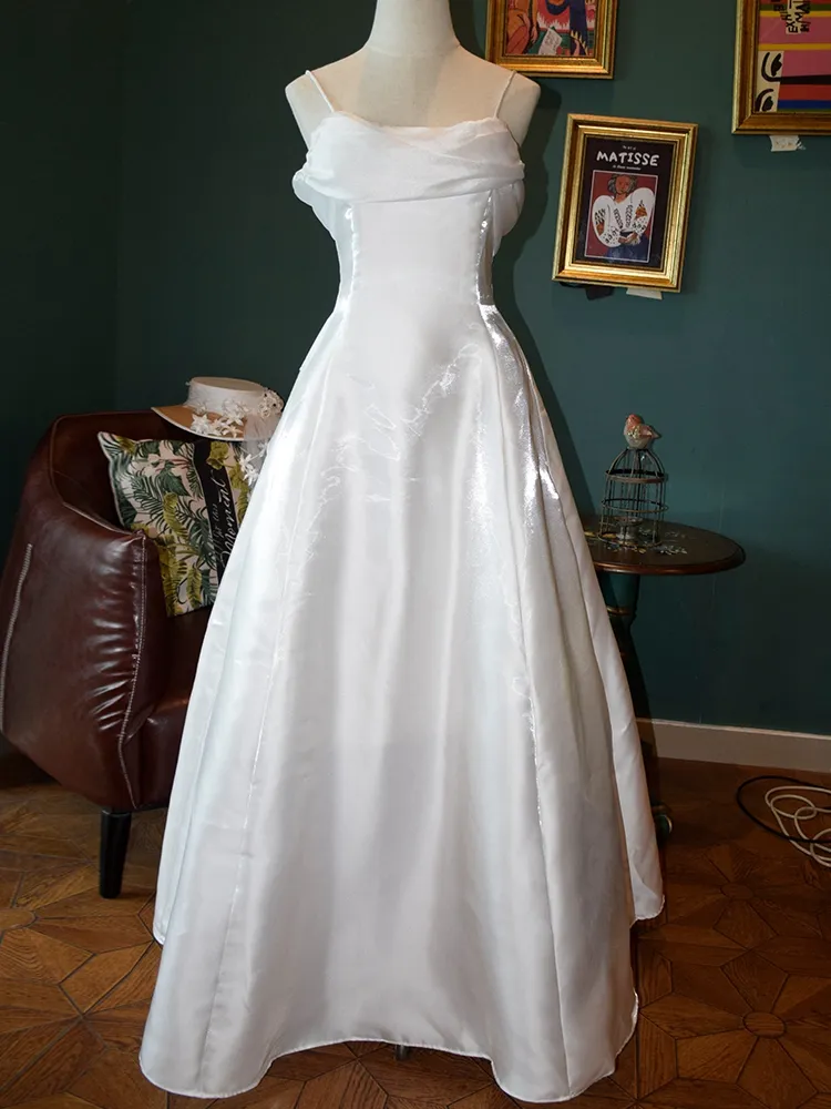 Fashion White Satin A Line Evening Dress Elegant Prom Party Dress