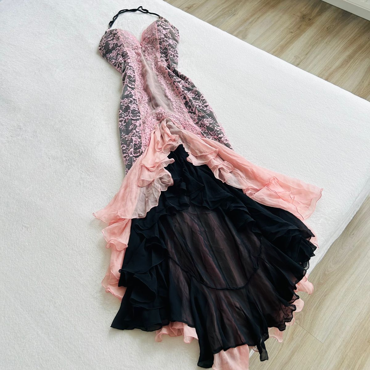 Pink Lace Mermaid Bridal Gown Formal Ruffle Prom & Evening Dress