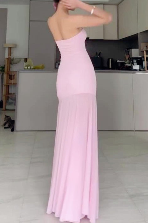 Strapless Edition Sheer Slit Maxi Birthday Dress