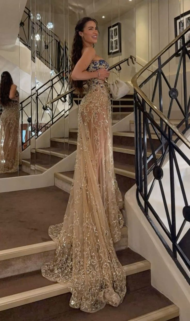 Champagne Tulle Beaded Prom Party Dress Evening Dress Birthday Outfit - VelvetHem