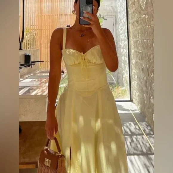 Lovely Yellow Long Prom Dress A Line Satin Party Evening Gown Y7578 - View 2 | VelvetHem