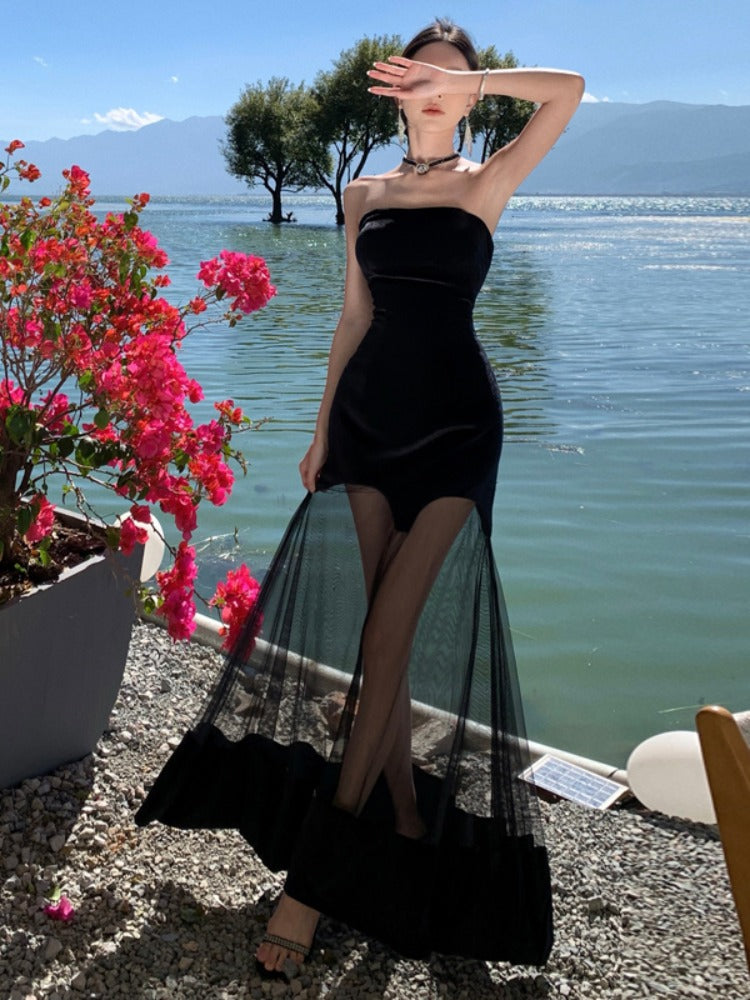 Black Strapless Evening Dress - Elegant Formal & Beach Party Look - View 4 | VelvetHem