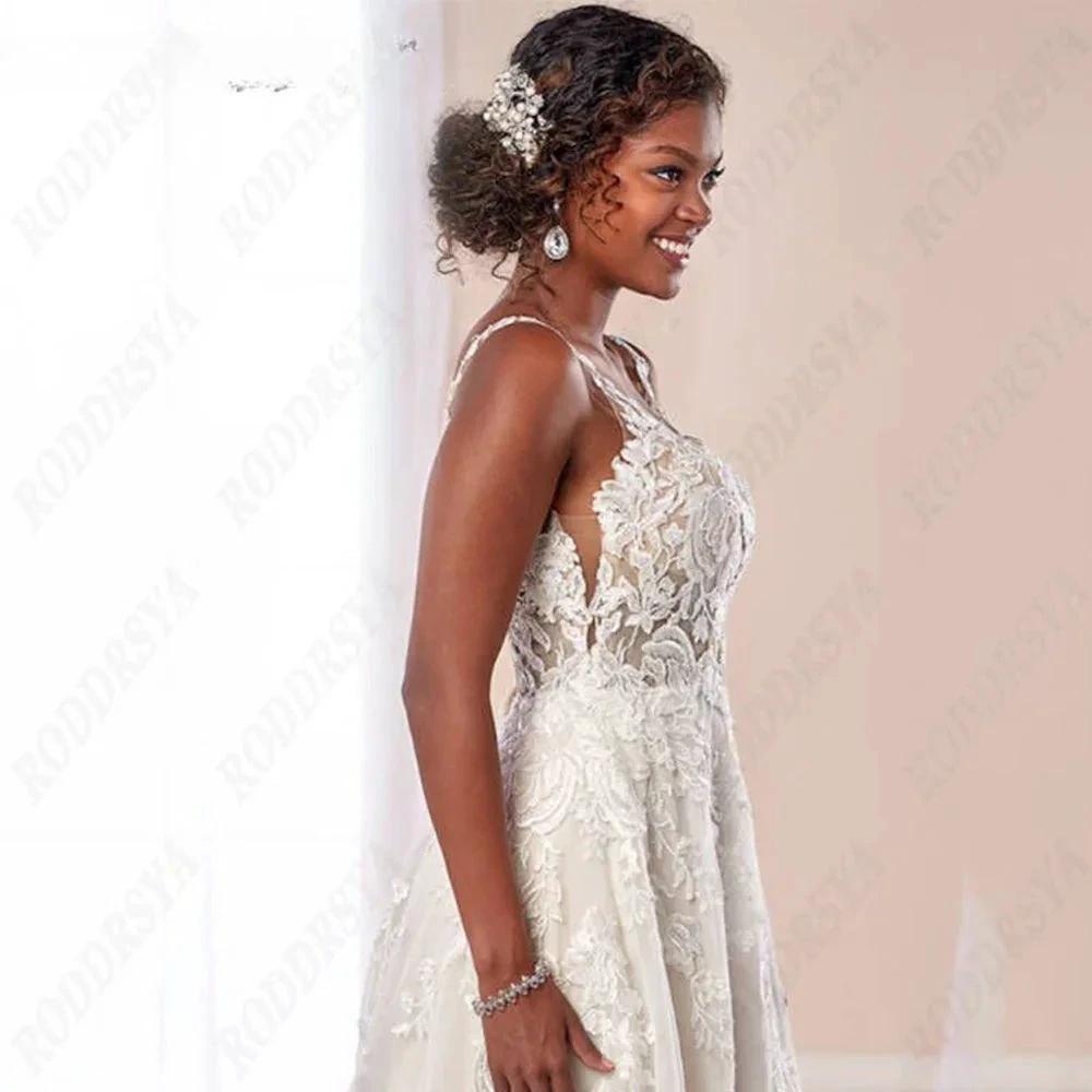 Boho Wedding Dresses Spaghetti Straps A-Line Applique Bride Gowns Sexy Backless Sleeveless Tulle robe (ZD13373)