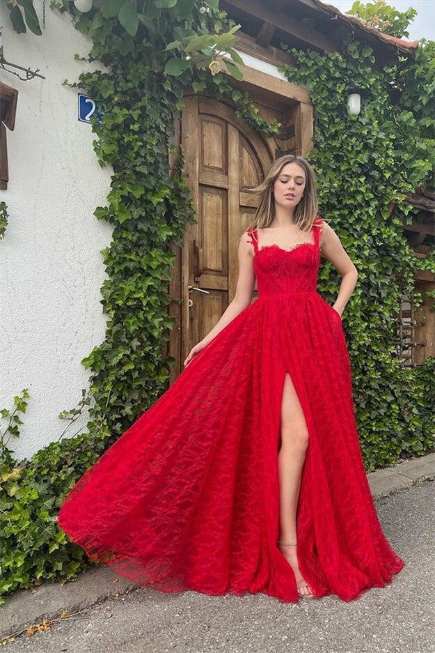 Off The Shoulder A-line Sleeveless Applique Prom Dress with Front Split - VelvetHem