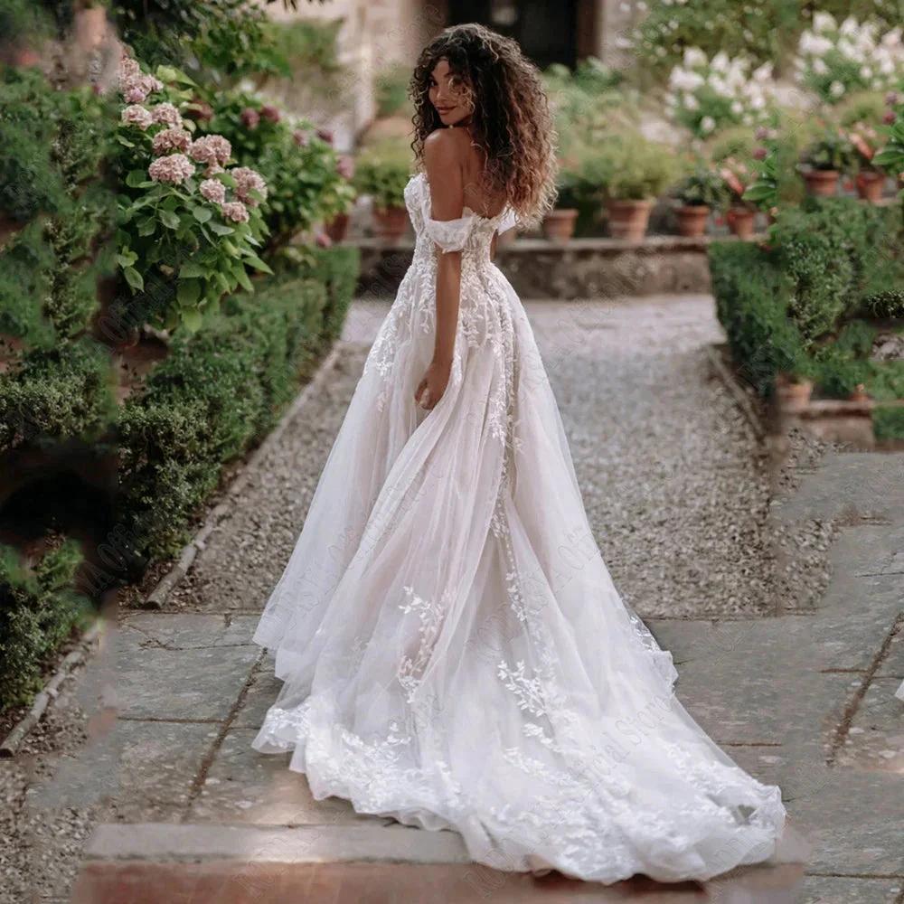 Exquisite Off Shoulder Wedding Dresses Sweetheart Applique Bride Gowns A-Line vestidos de novia playa Custom Made (ZD13522)