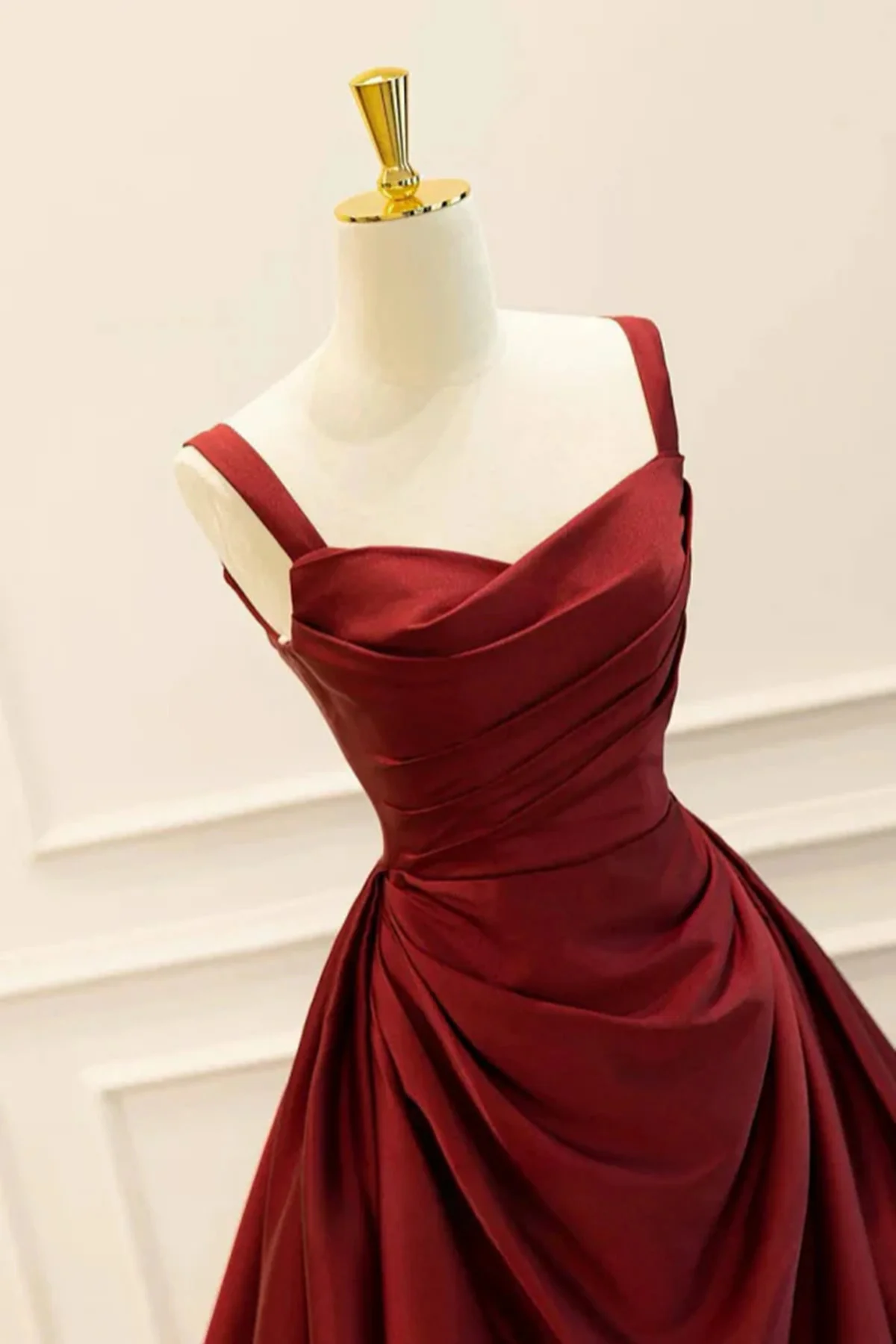 Wine Red Taffeta Straps Party Dress Prom Dress, Wine Red A-line Evening Dress - View 2 | VelvetHem