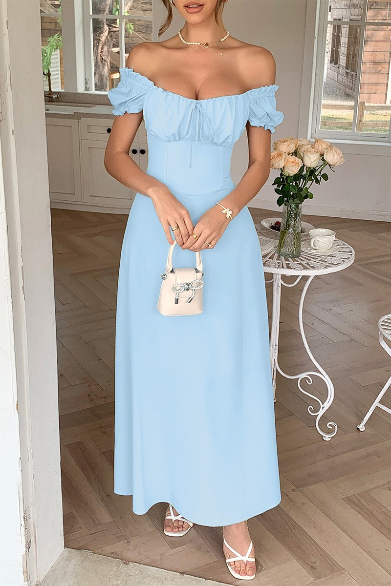 Ruched Puff Sleeve Maxi Work Dress - VelvetHem