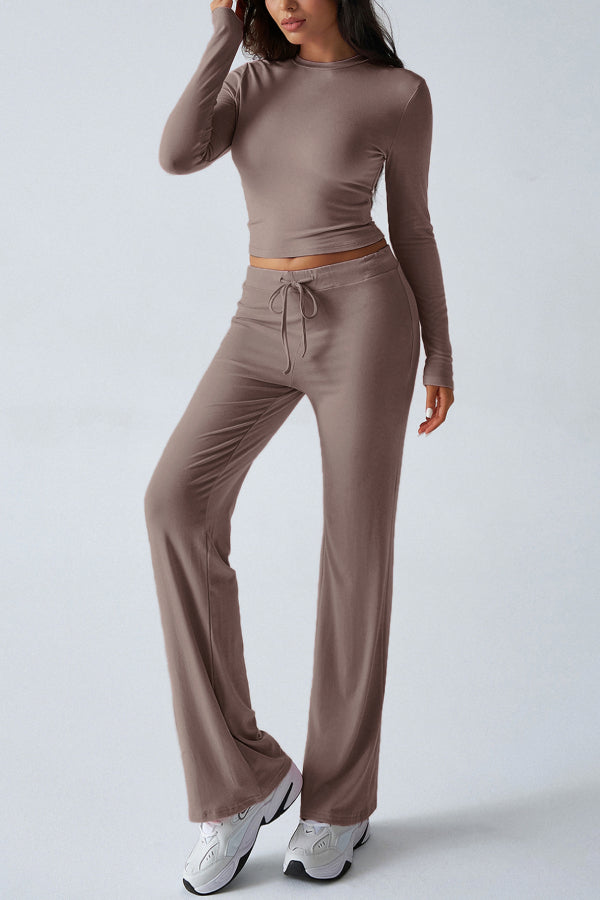 Casual Sports Style Slim Fit Long Sleeve Top Two Piece Set