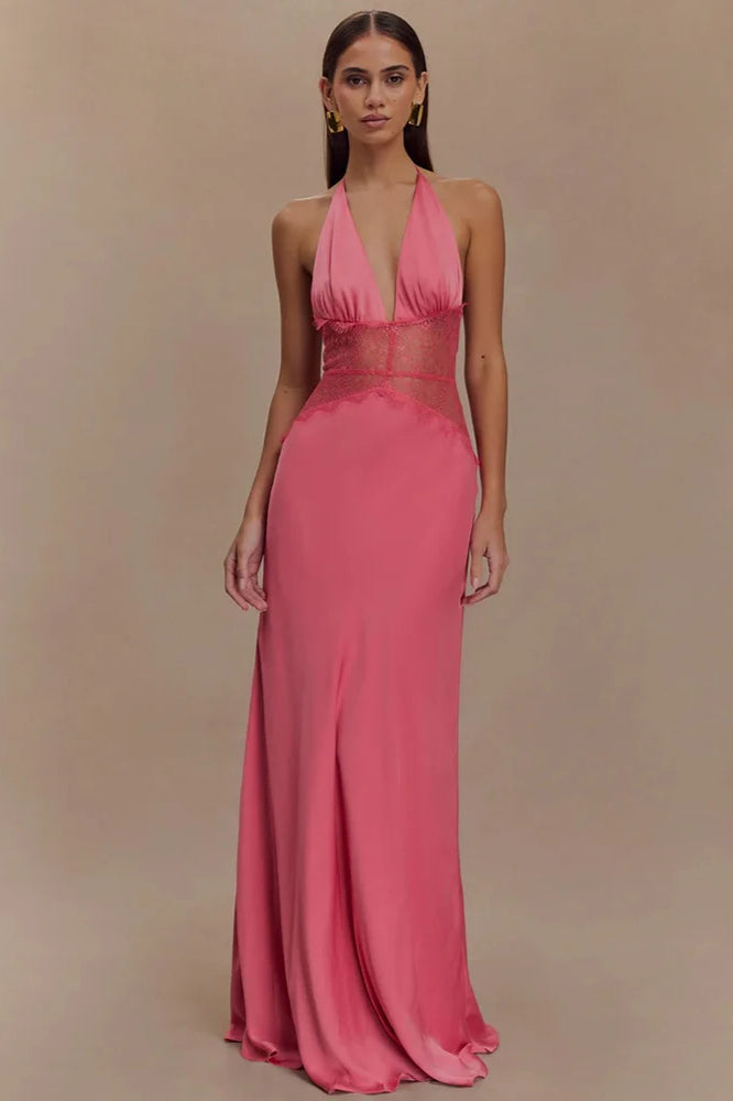 Lace Patchwork Backless Dress with Relaxed Fit and Streetwear Style