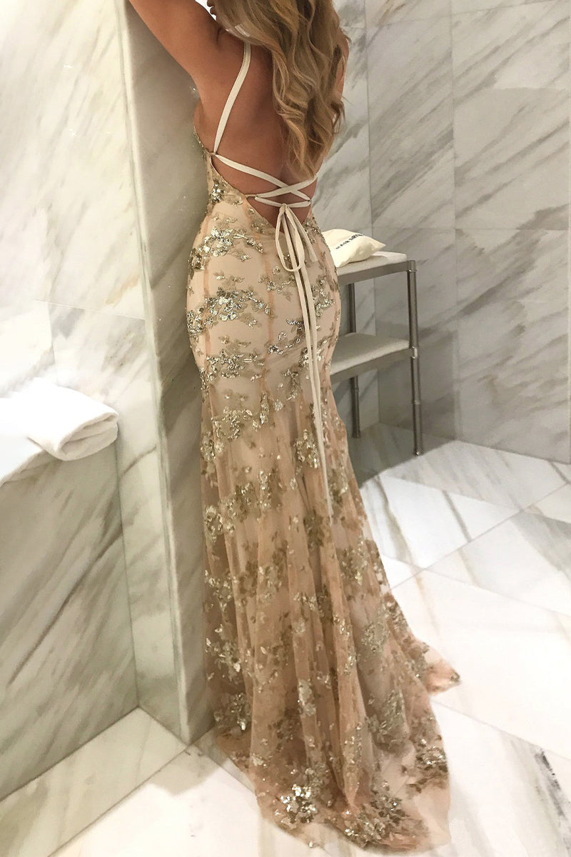 Celebrities Elegant Solid Sequins Frenulum V Neck Evening Dress Dresses(4 Colors) - View 7 | VelvetHem