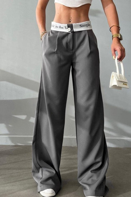 High Waist Straight Color Block Printed Office Casual Pants