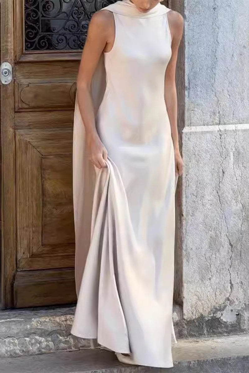Celebrities Elegant Solid Patchwork O Neck Evening Dress - View 2 | VelvetHem
