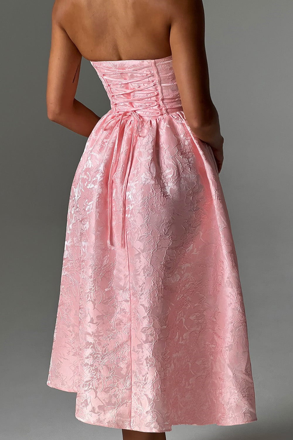 Urban Solid Jacquard Strapless Dress for Modern Fashion Wear
