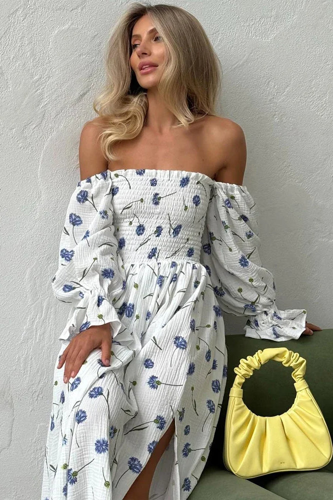 Vintage Ruffle Midi Side Slit Floral Dress - VelvetHem