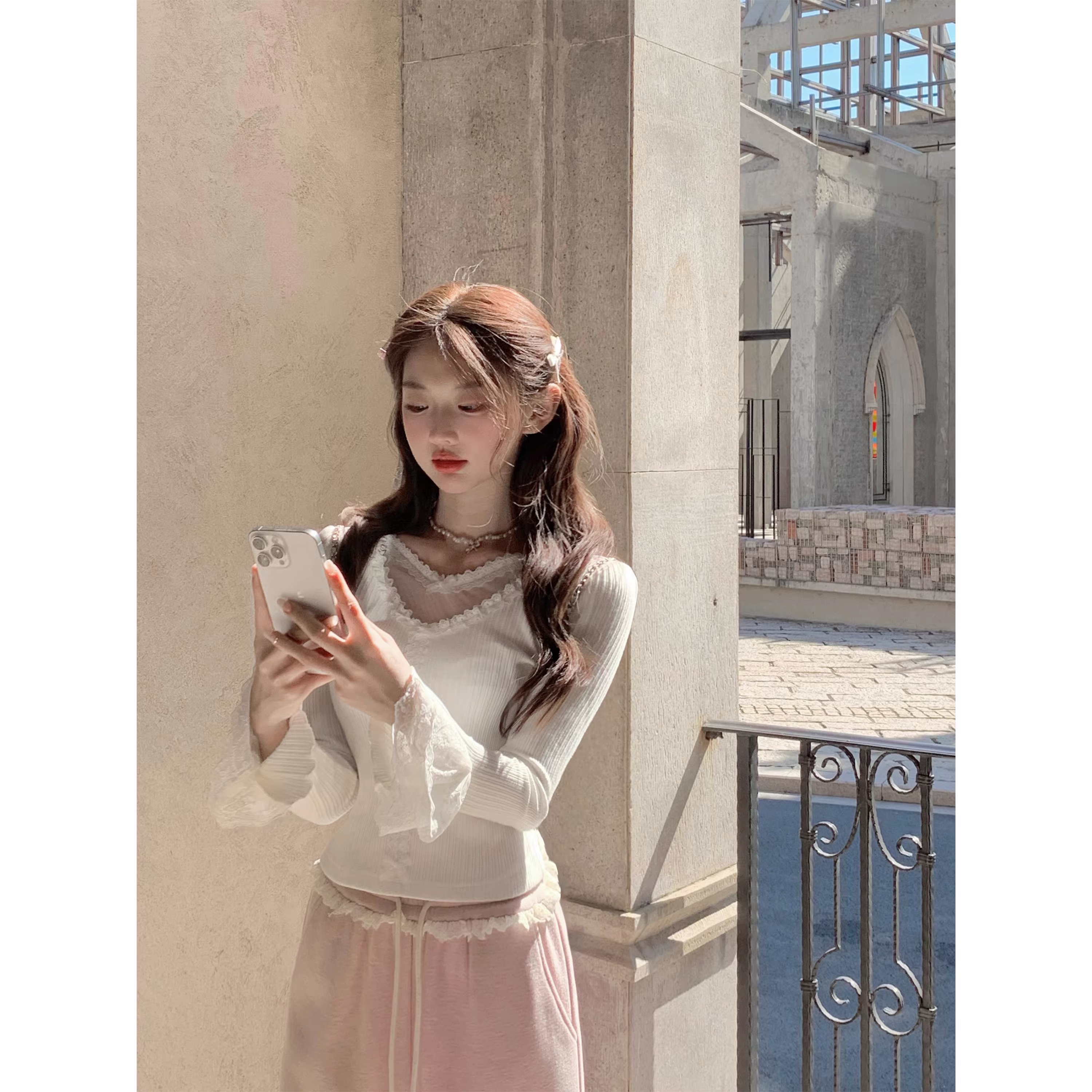 Delicate lace base knit top - FashionDia