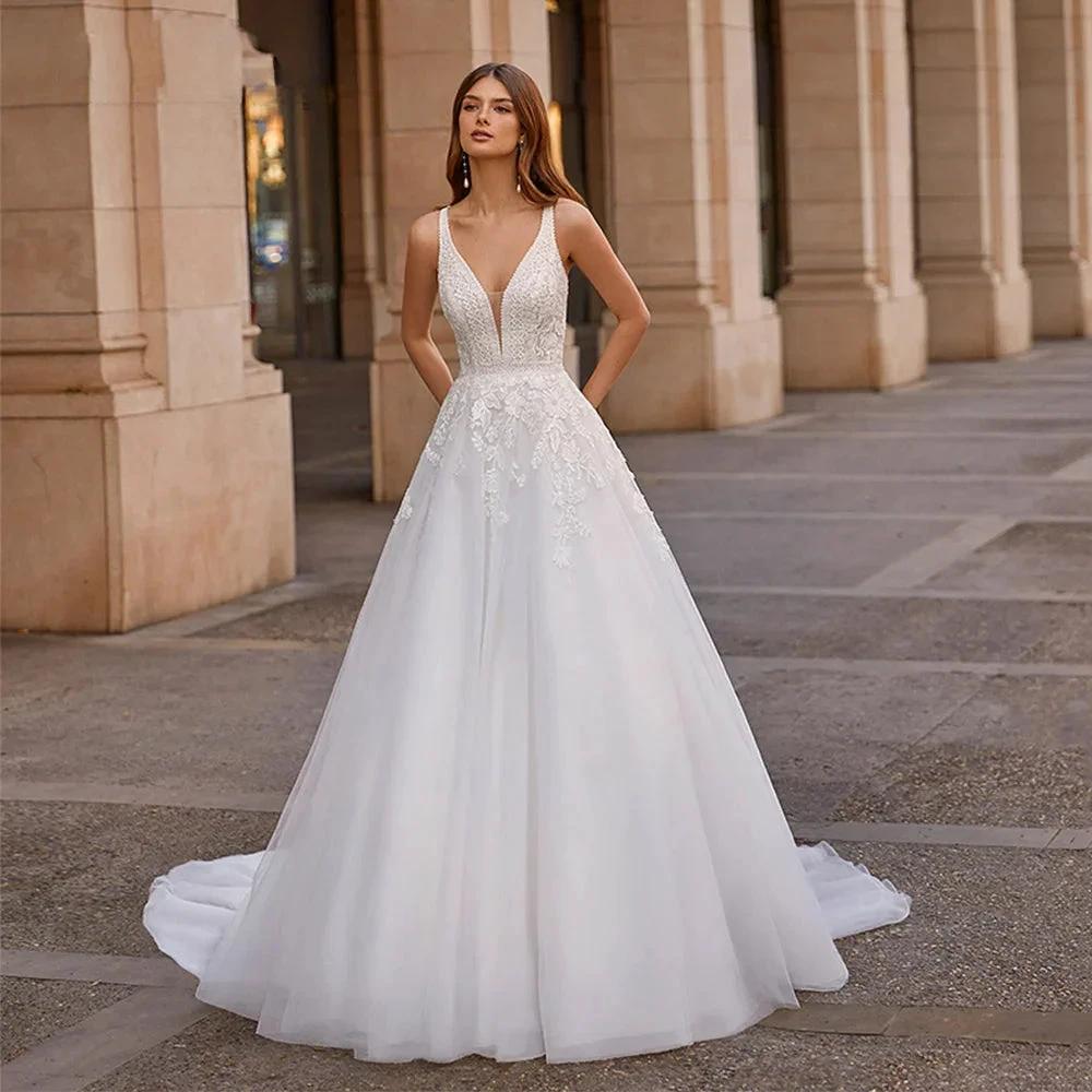 Vintage Vestidos De Novia A-line Wedding Dresses Bridal Gown Appliques Sleeveless For Elegant Women 2023 Custom Made (ZD13396)