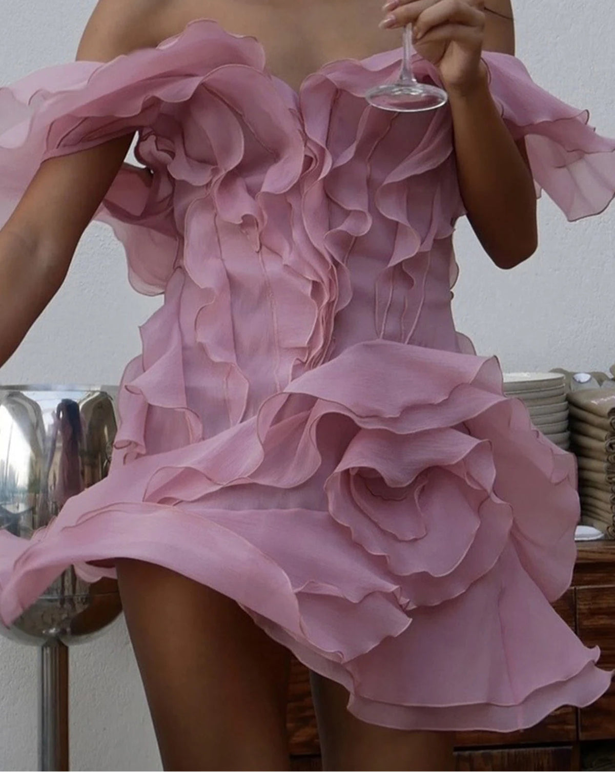 Ruffle Backless Mesh Prom Mini Dress - View 4 | VelvetHem
