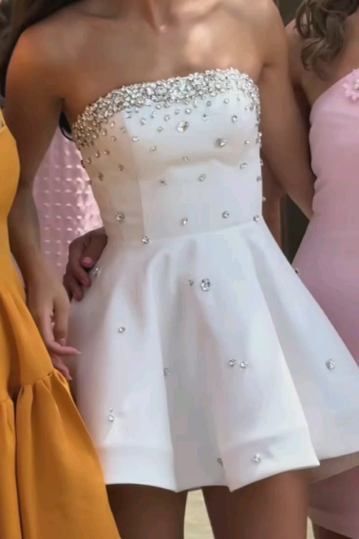 Strapless A Line White Birthday Dress Beaded Homecoming Dress J7697