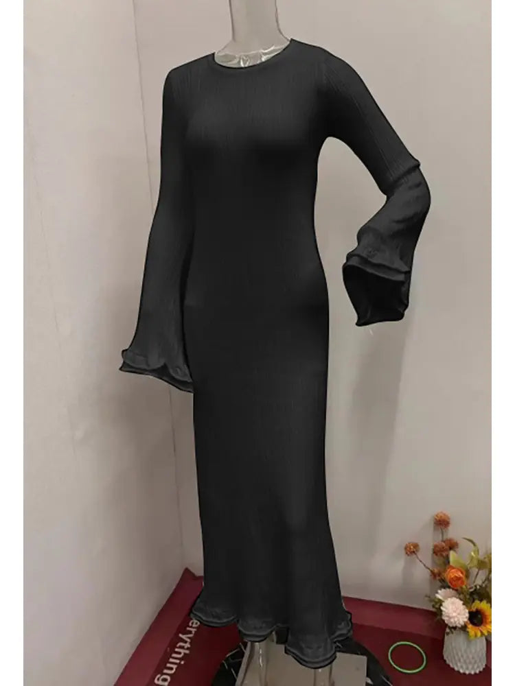 Bell-Sleeve Knit Long Dress