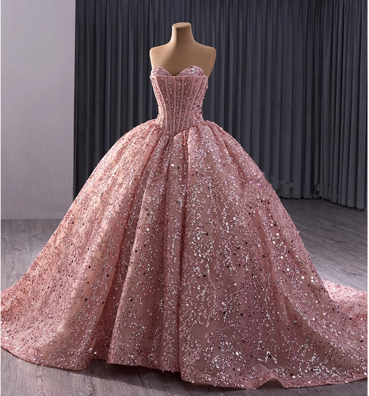 Luxury Pink Ball Gown Gorgeous Sequins Beading Prom Dress Birthday Dress - View 2 | FashionDia