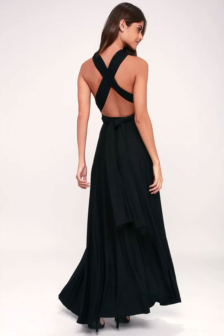 Convertible High Waist A-Line Infinity Maxi Prom Dress - Black - View 3 | VelvetHem