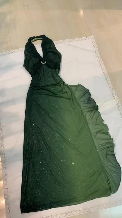 Elegant Halter Ombre Green Chiffon Long Prom Dress Glitter Evening Dress - View 2 | FashionDia