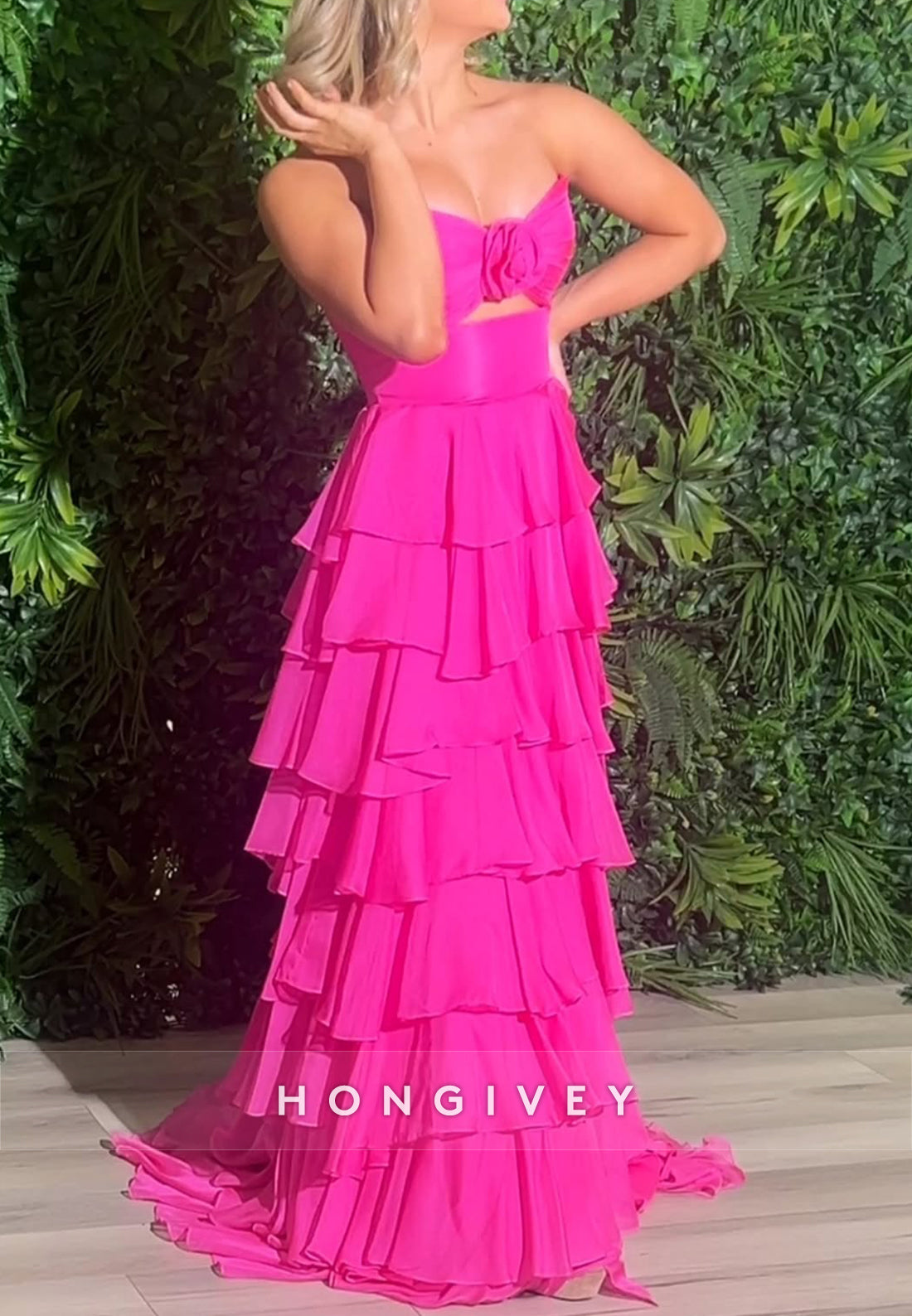A-Line High Low Floral Embossed Sweetheart Holiday Prom Dresses