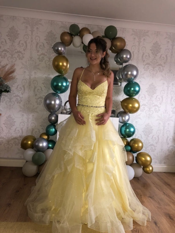 A-Line Yellow Tulle Long Prom Dress Formal Party Dress