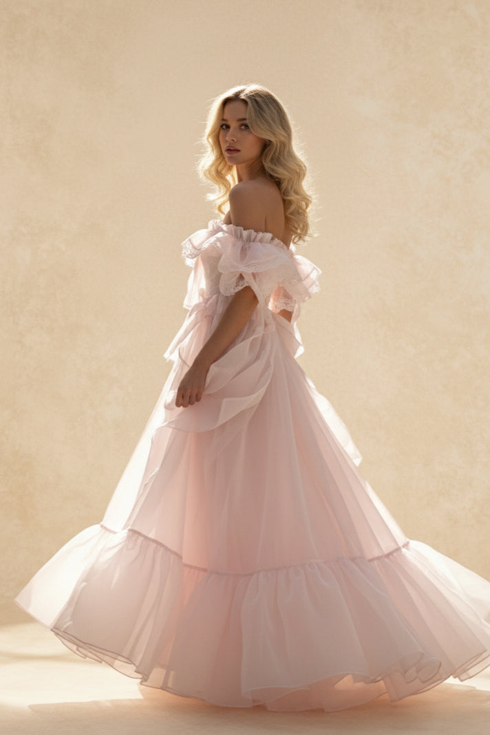 Off Shoulder Organza Puffy Vacation Dress