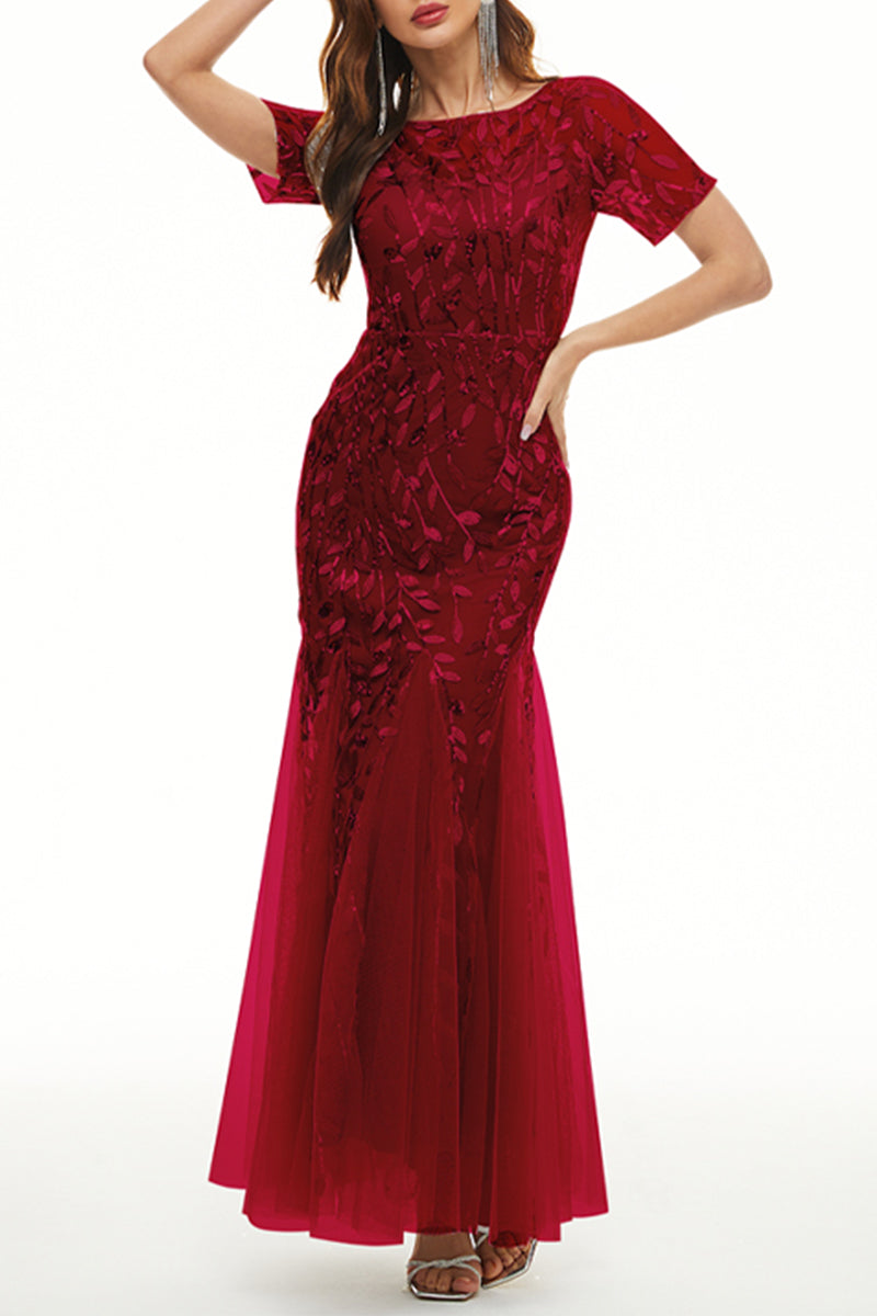 Celebrities Elegant Patchwork Sequins O Neck Evening Dress Dresses - View 6 | VelvetHem
