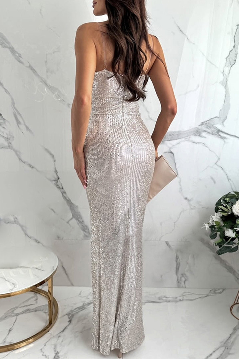 Sexy Sequins Slit V Neck Evening Dresses - View 6 | VelvetHem