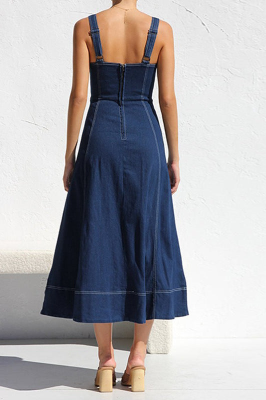 Casual Button-Up Denim Dress - View 6 | VelvetHem