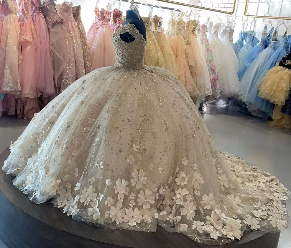 Sweet 16 Quinceanera Dresses Floral Applique Tulle Ball Gown - View 5 | FashionDia