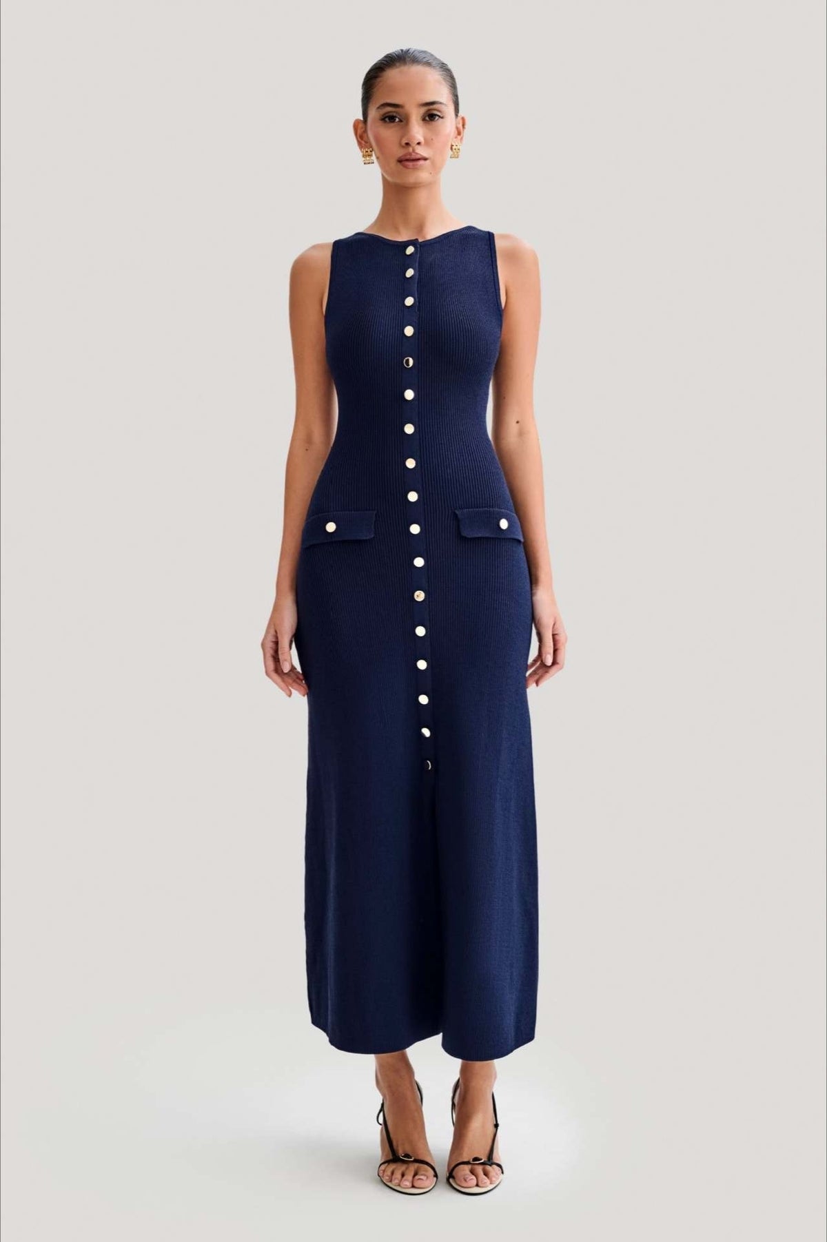 Fashion Buttoned Knit Work Dress - View 5 | VelvetHem